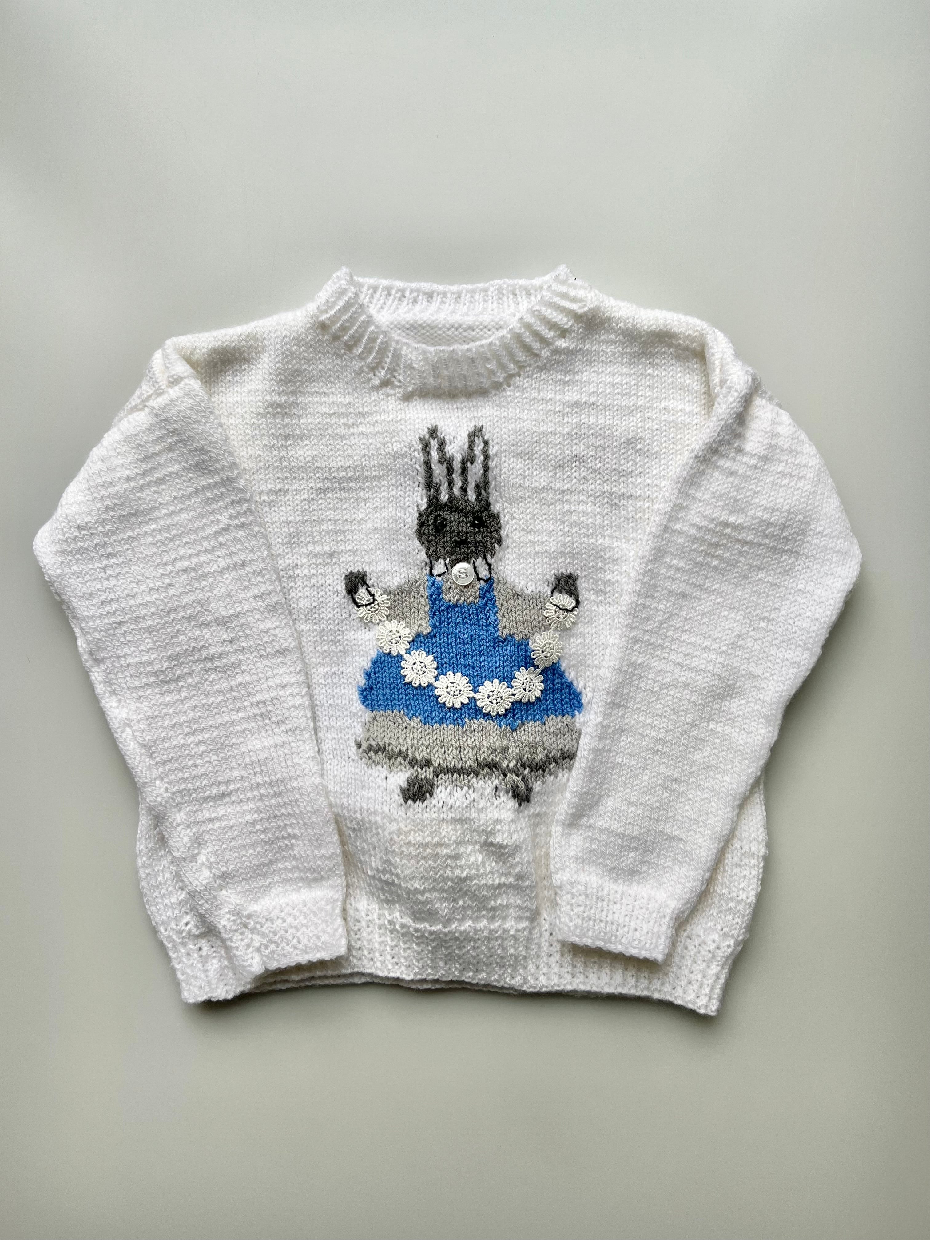 Hand Knitted Beatrix Potter Bunny Jumper Age 6-7