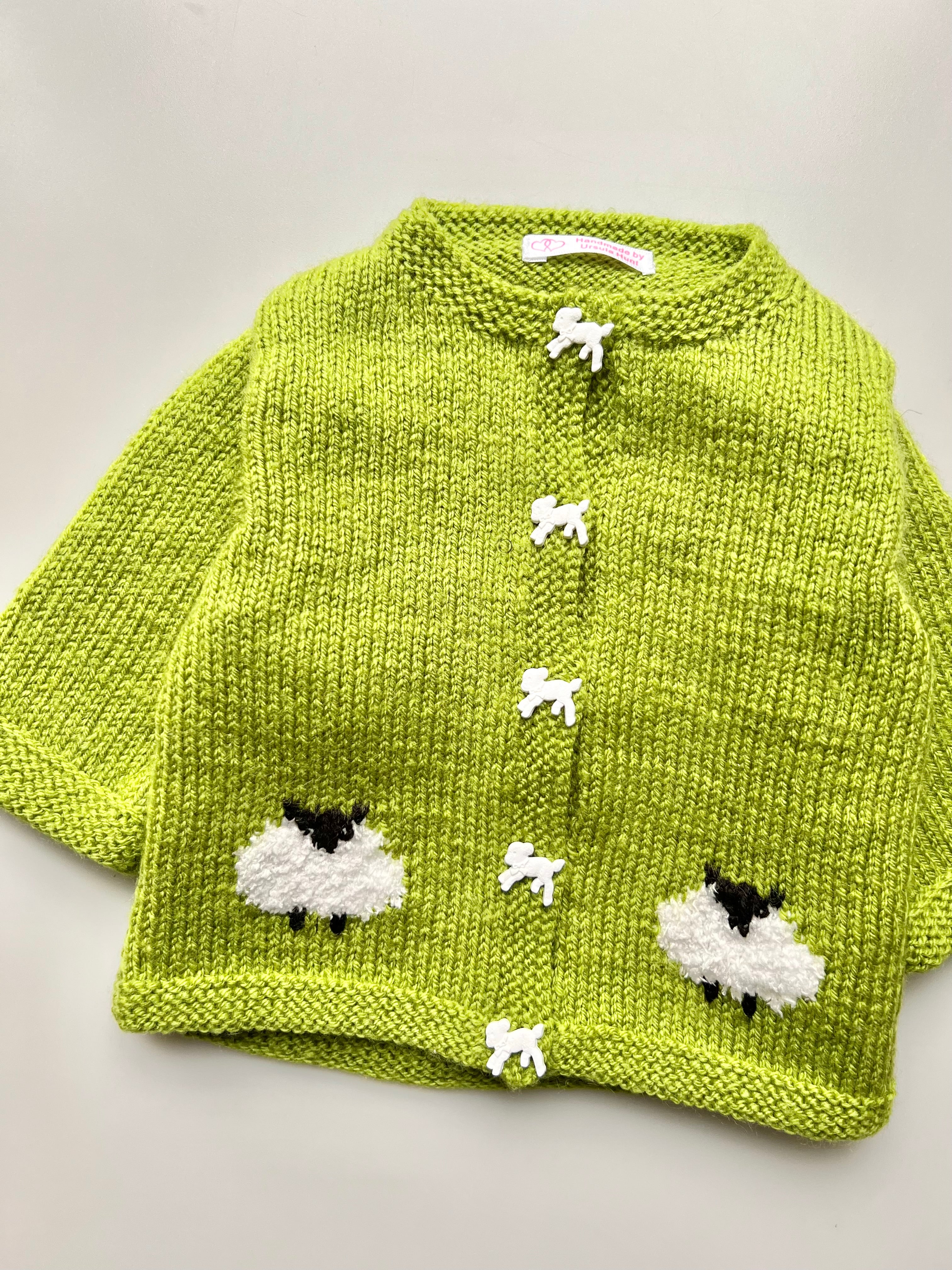 Hand Knitted Green Sheep Cardigan 2-4 Months