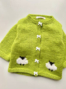 Hand Knitted Green Sheep Cardigan 2-4 Months