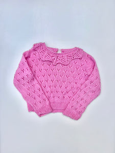 Hand Knitted Pointelle Frill Collar Jumper Age 4