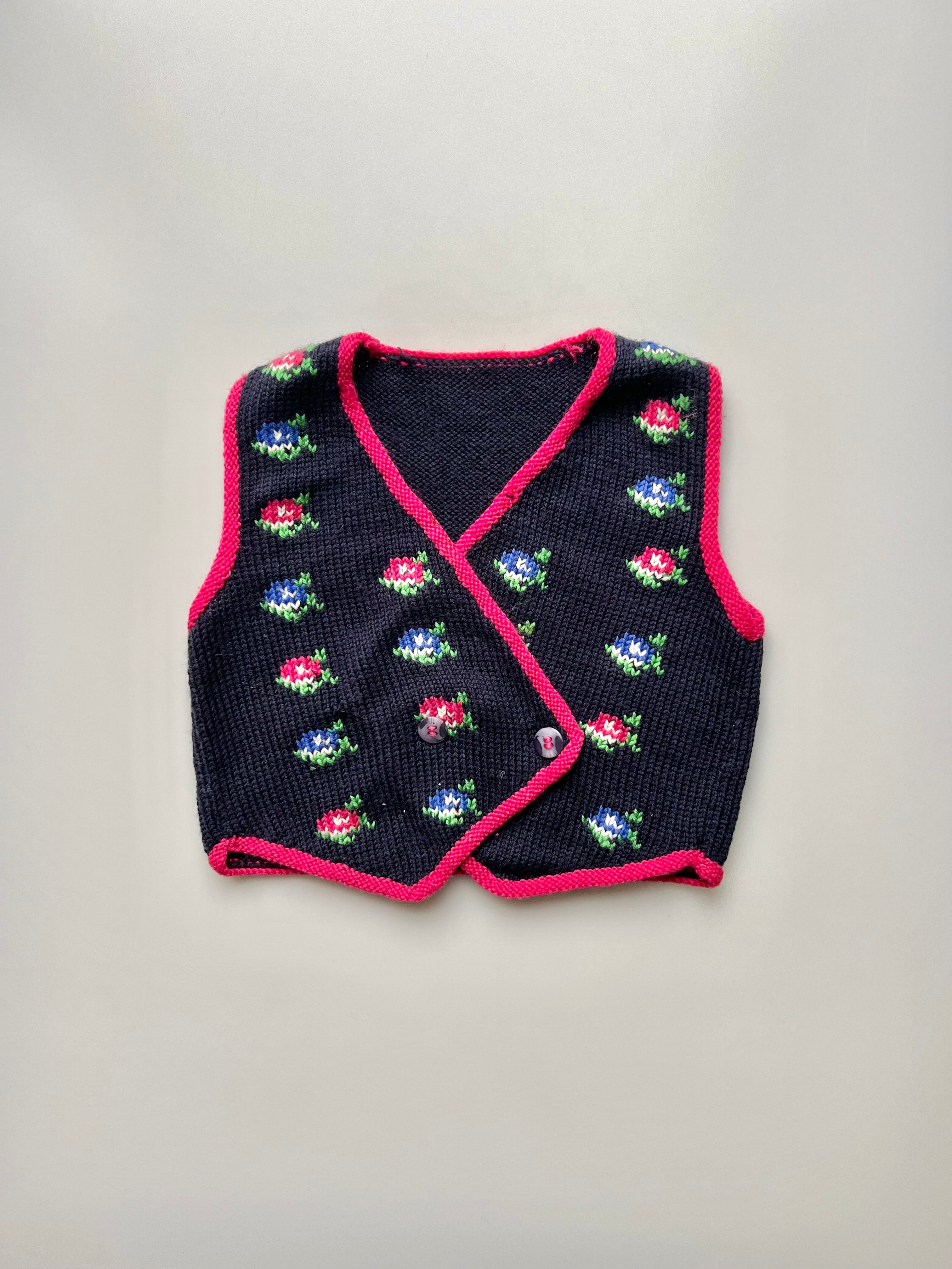 Hand Knitted Floral Waistcoat Age 5-7