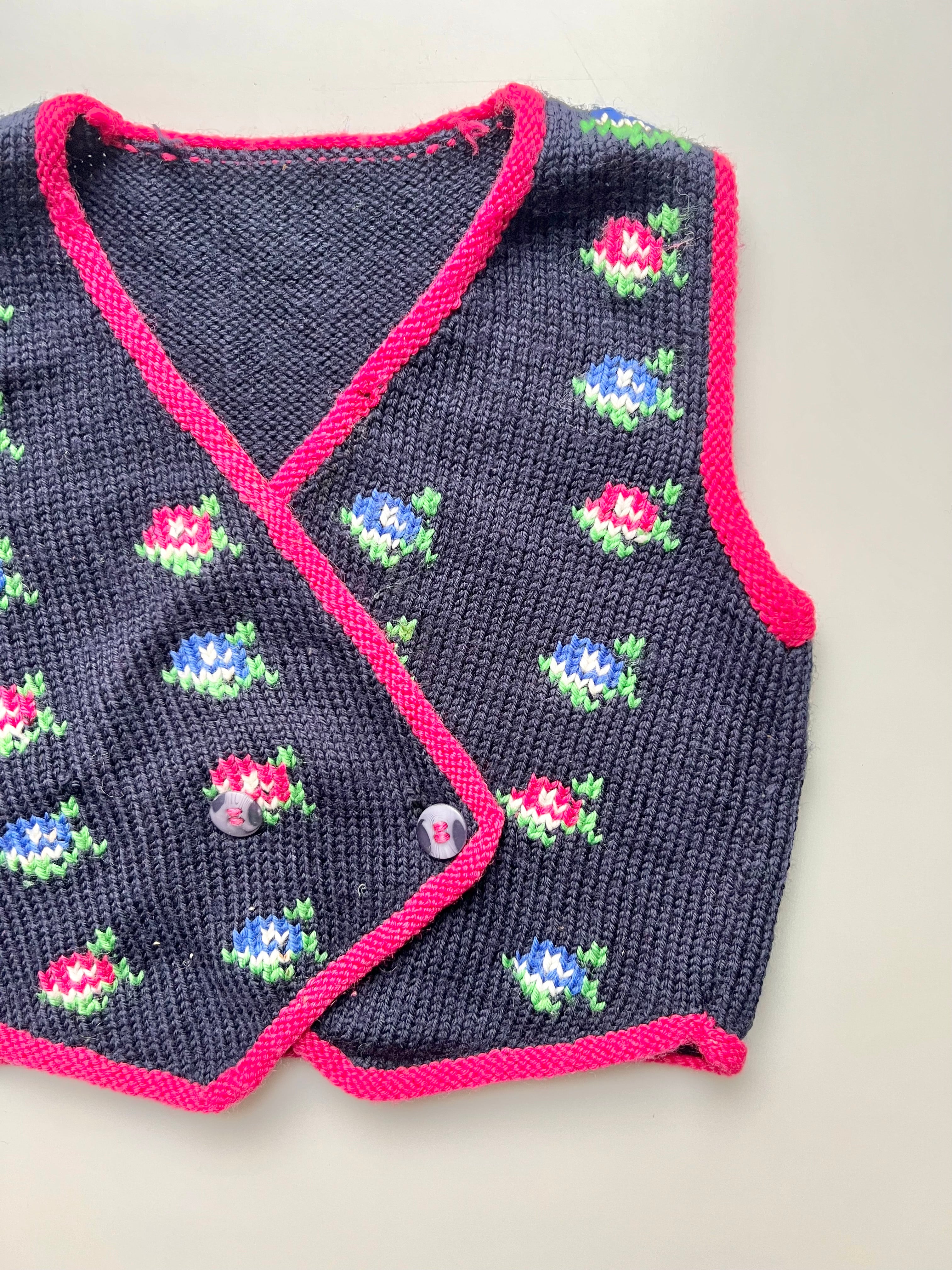 Hand Knitted Floral Waistcoat Age 5-7