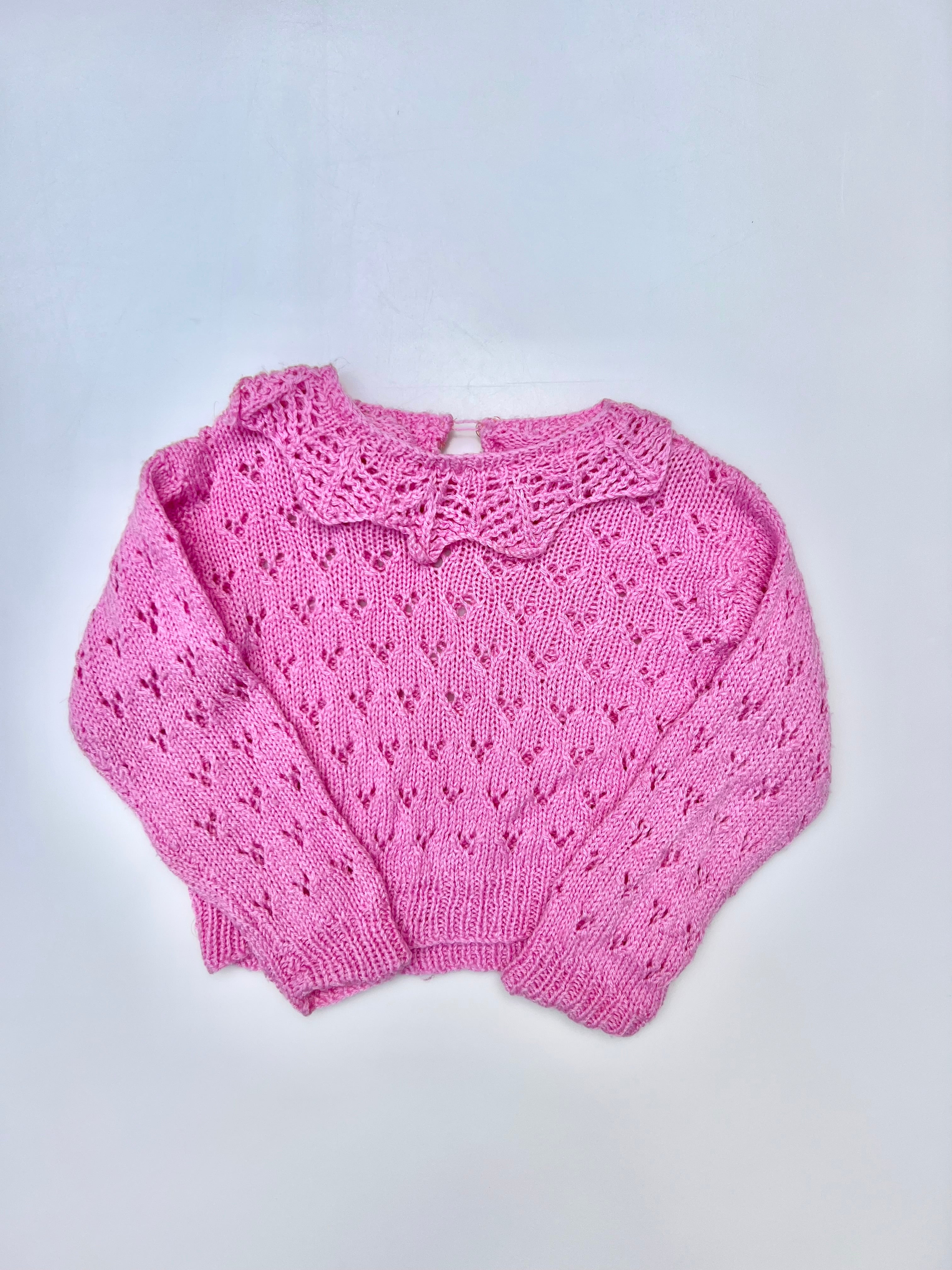 Hand Knitted Pointelle Frill Collar Jumper Age 4