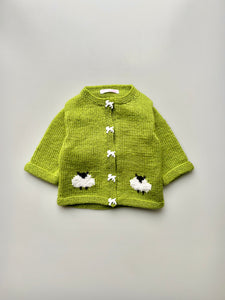 Hand Knitted Green Sheep Cardigan 2-4 Months