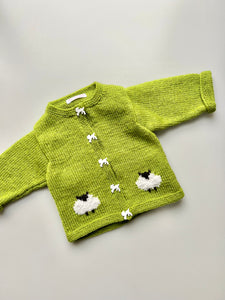 Hand Knitted Green Sheep Cardigan 2-4 Months